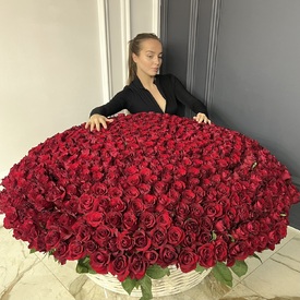 Композиция из 701 красной розы в корзине