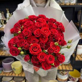Букет из 17 красных кустовых роз Россия 50см