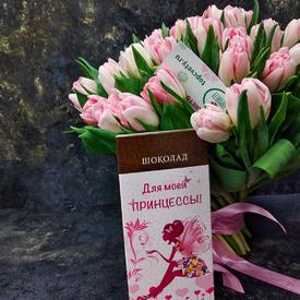 Букет из 51 розового пионовидного тюльпана 