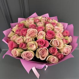 Букет из 51 розовой розы микс 40см