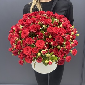 Композиция из 51 кустовой розы в коробке