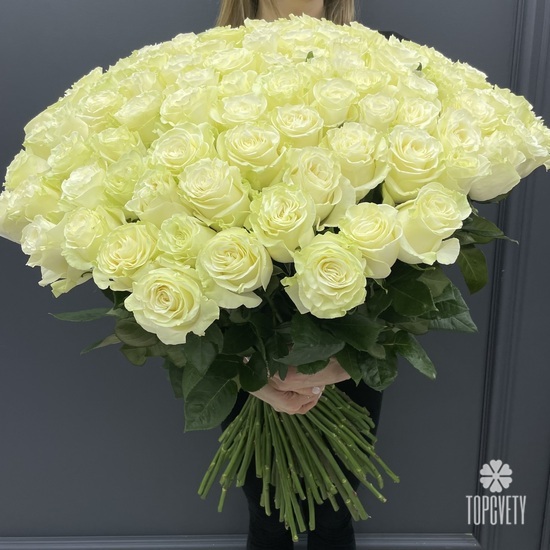 Букет из 101 белой розы Мондиаль 70см