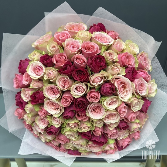 Букет из 101 розовой розы Кения 35см